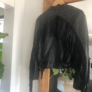 Cleobella Black Leather Jacket Studs & Fringe M